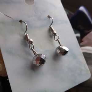 Silver Metallic Glass Faceted Beaded Earrings